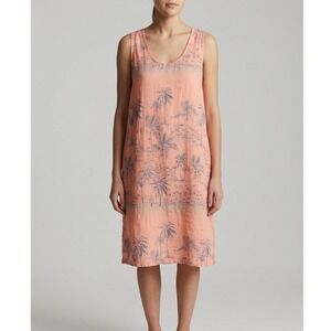 C.C. Collection Pink Linen Tropical Palm Tree‎ Shift Dress Medium Made in USA